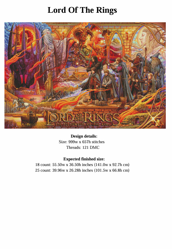 کاور کتاب Lord Of The Rings Cross Stitch Pattern