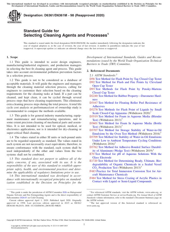 کاور کتاب Standard Guide for Selecting Cleaning Agents and Processes