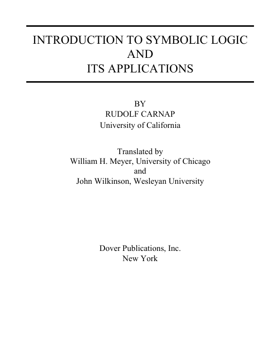 کاور کتاب By Rudolf Carnap Introduction to Symbolic Logic and Its Applications Paperback – April 1 2003