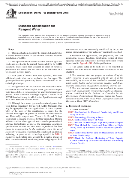 کاور کتاب Standard Specification for Reagent Water