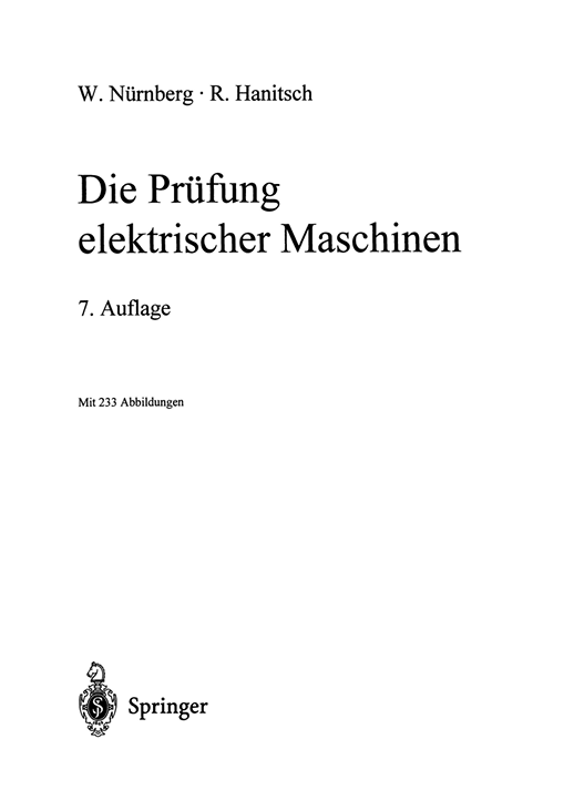 کاور کتاب Die Prüfung elektrischer Maschinen