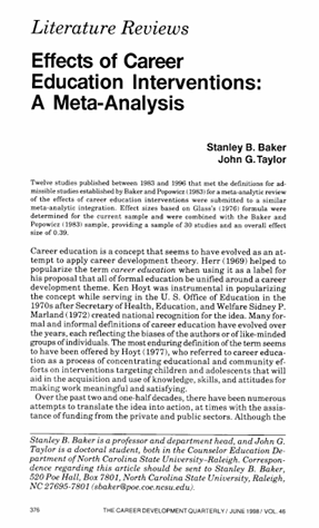 کاور کتاب Effects of Career Education Interventions: A Meta-Analysis