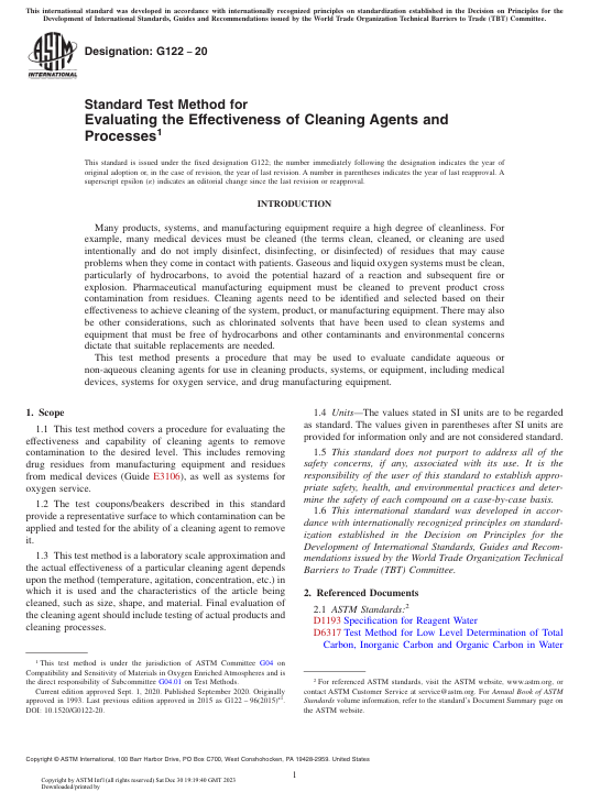 کاور کتاب Standard Test Method for Evaluating the Effectiveness of Cleaning Agents and Processes