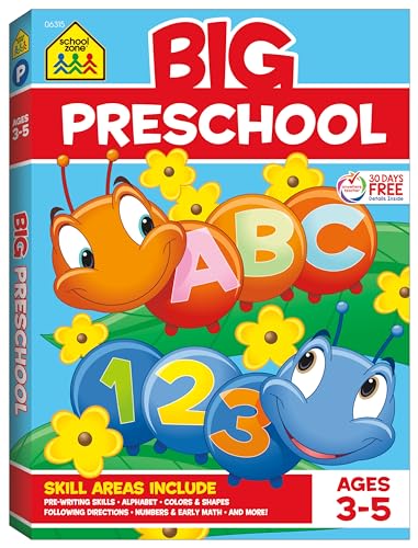 کاور کتاب School Zone - Big Preschool Workbook - Ages 4 and Up, Colors, Shapes, Numbers 1-10, Alphabet, Pre-Writing, Pre-Reading, Phonics, and More (School Zone Big Workbook Series