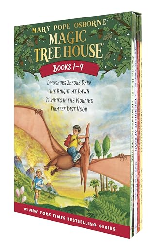 کاور کتاب Magic Tree House Boxed Set, Books 1-4: Dinosaurs Before Dark, The Knight at Dawn, Mummies in the Morning, and Pirates Past Noon