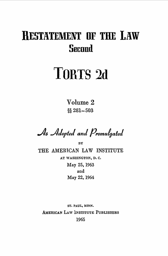 کاور کتاب RESTATEMENT OF THE LAW SECOND, Torts - second volume