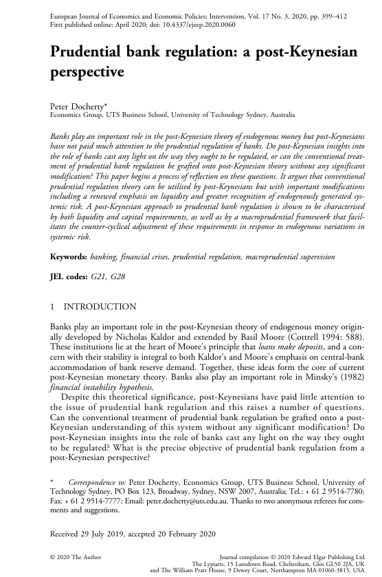 کاور کتاب Prudential bank regulation: a post-Keynesian perspective