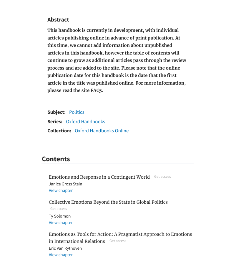 کاور کتاب The Oxford handbook of emotions in international relations Koschut, Simon, editor.; Ross, Andrew A. G., editor. 2024
