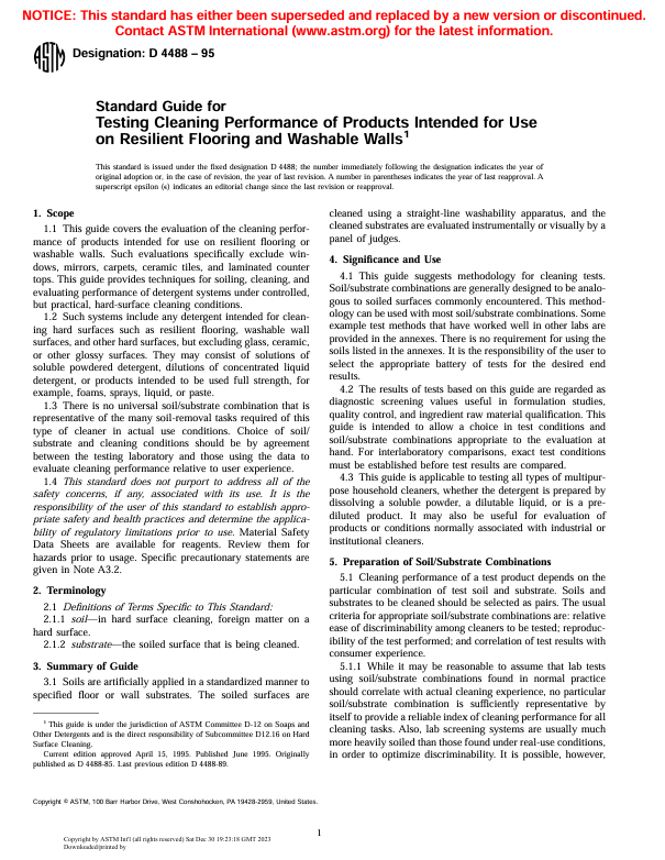 کاور کتاب Standard Guide for Testing Cleaning Performance of Products Intended for Use on Resilient Flooring and Washable Walls