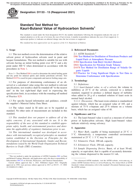 کاور کتاب Standard Test Method for Kauri-Butanol Value of Hydrocarbon Solvents