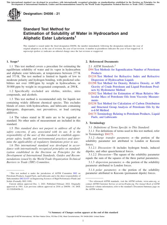 کاور کتاب Standard Test Method for Estimation of Solubility of Water in Hydrocarbon and Aliphatic Ester Lubricants