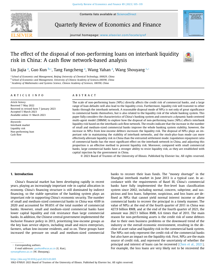 کاور کتاب The effect of the disposal of non-performing loans on interbank liquidity risk in China: A cash flow network-based analysis